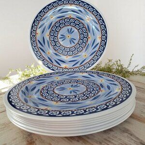 Temp-tations by Tara Set of 8 Melamine 10.5" Dinner Plates Old World Blue
